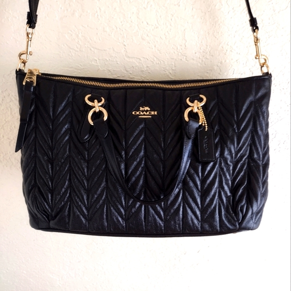 COACH Ally Satchel Black quilted Crossbody Hand Bag - Picture 1 of 15